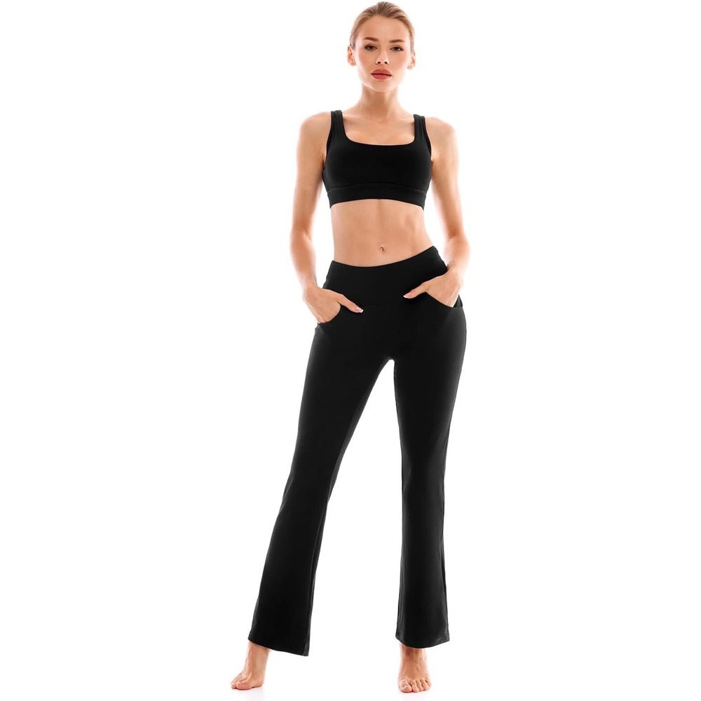 Women's Flare Leggings Yoga Pants With Pockets Workout Black XXL Athleisure NEW